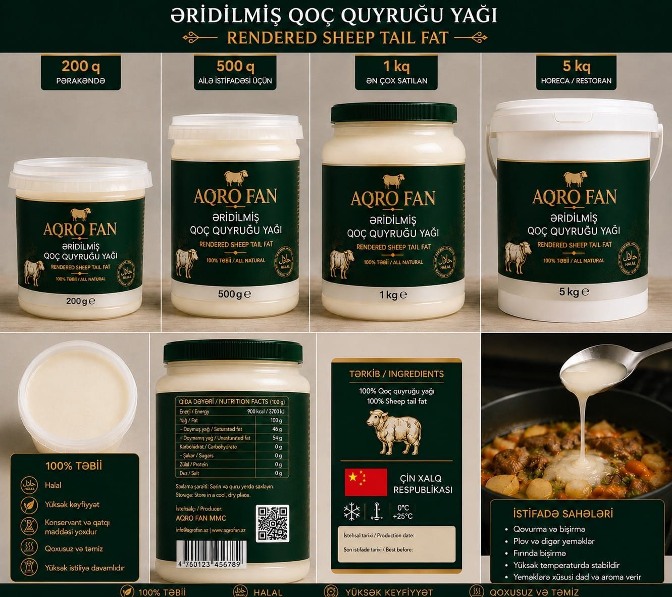 AQRO FAN əridilmiş qoyun quyruğu yağı məhsulları